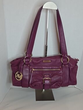 Michael Kors Deep Plum Pebbled Leather Shoulder Bag with Gold Hardware